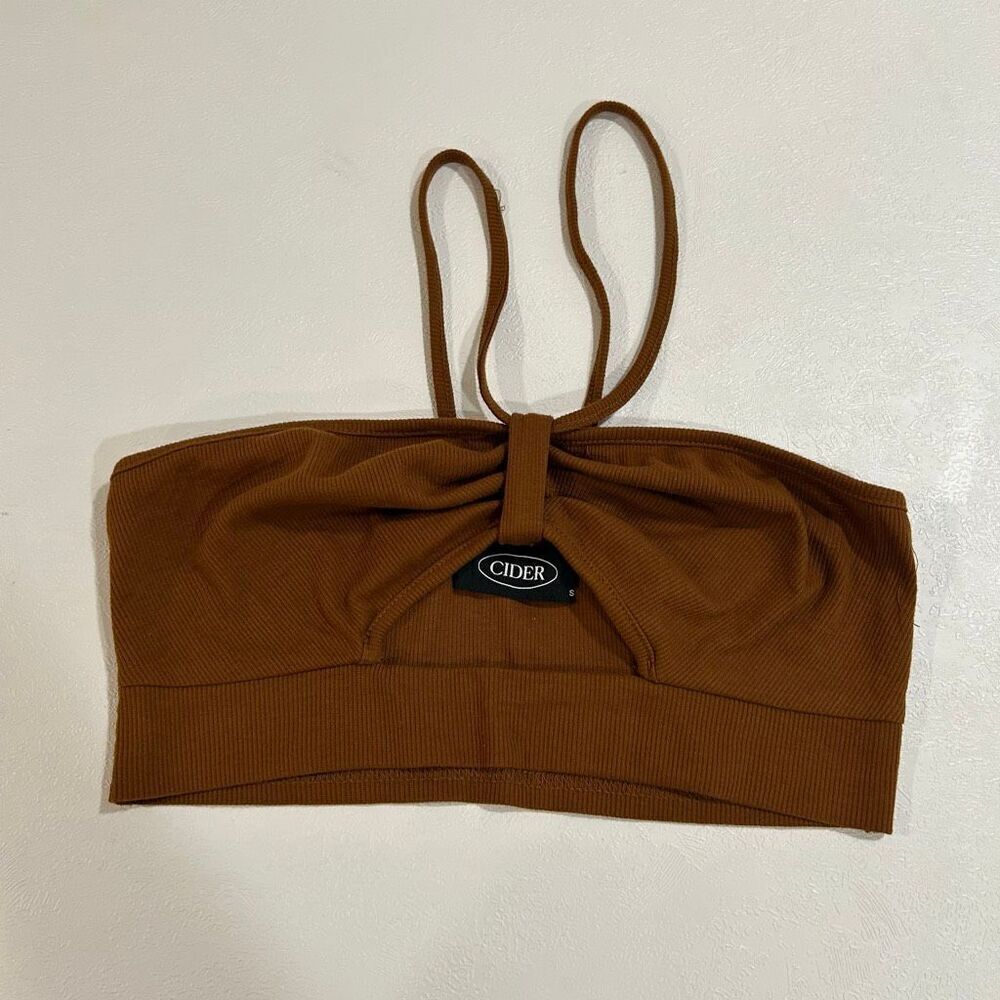 Cider Brown Ribbed Cutout Crop Top Size Small Minimalist Y2K Stretch
